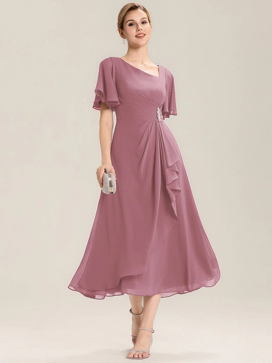 ever LILOU|Rhinestone Embellished Chiffon Ruffle Sleeve Wedding Guest Dress - Image 46