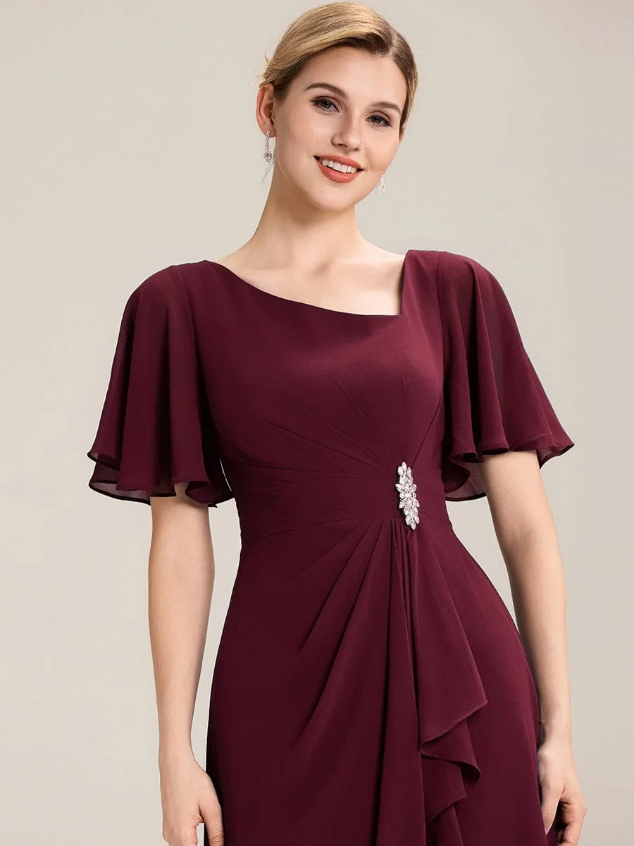ever LILOU|Rhinestone Embellished Chiffon Ruffle Sleeve Wedding Guest Dress - Image 5
