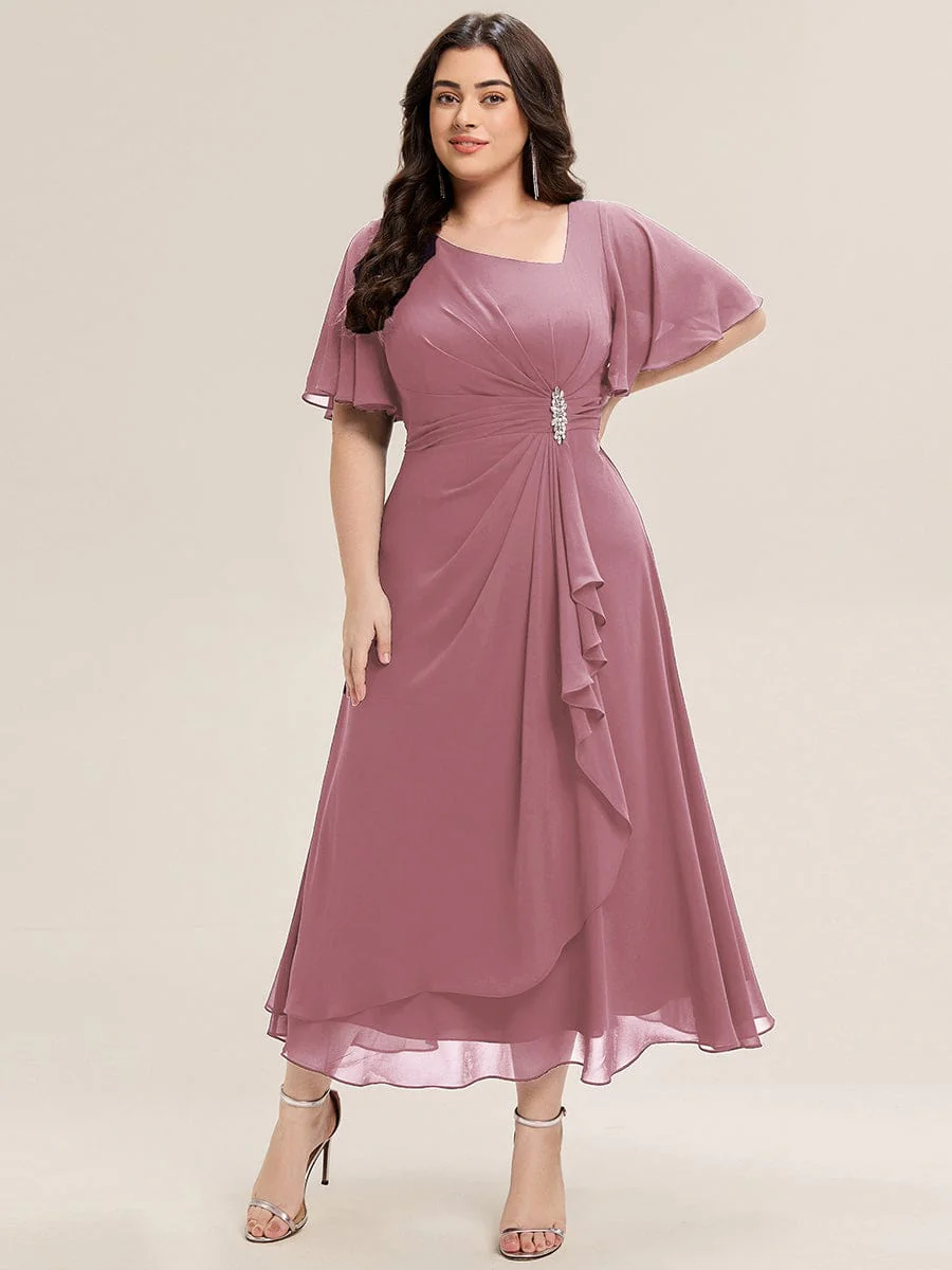 ever LILOU|Rhinestone Embellished Chiffon Ruffle Sleeve Wedding Guest Dress - Image 51