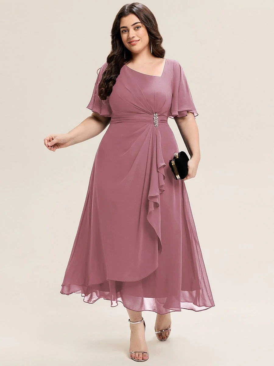 ever LILOU|Rhinestone Embellished Chiffon Ruffle Sleeve Wedding Guest Dress - Image 54