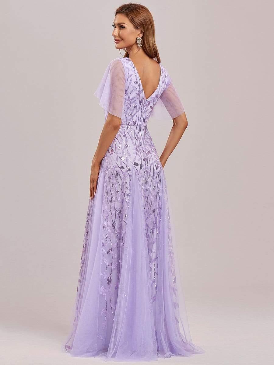 ever ASTRAL|Stunning V Neck Long Wedding Guest Dress with Ruffle Sleeves - Image 103