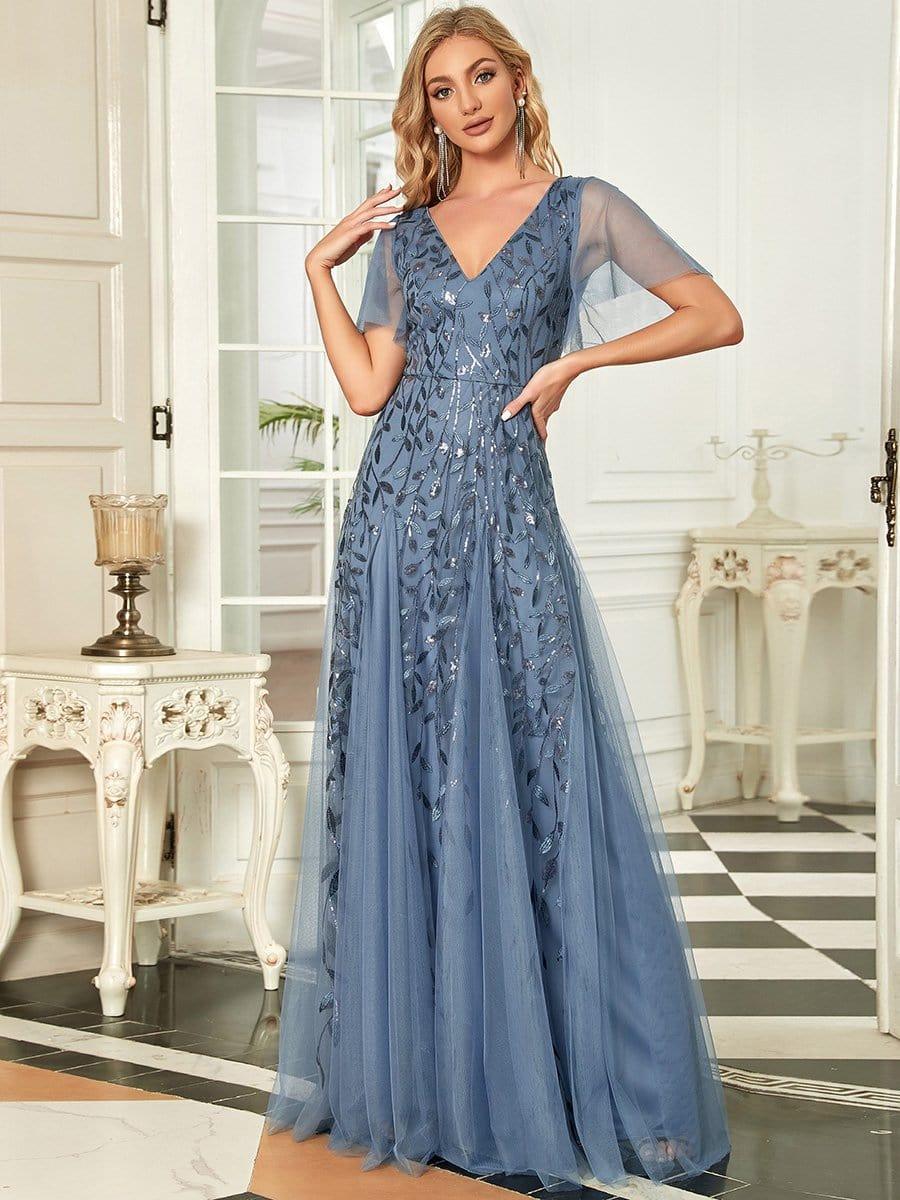 ever ASTRAL|Stunning V Neck Long Wedding Guest Dress with Ruffle Sleeves - Image 106
