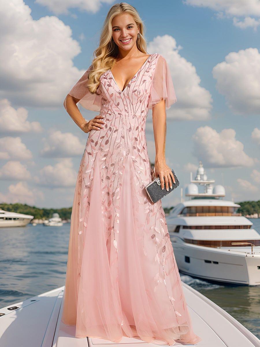 ever ASTRAL|Stunning V Neck Long Wedding Guest Dress with Ruffle Sleeves - Image 121