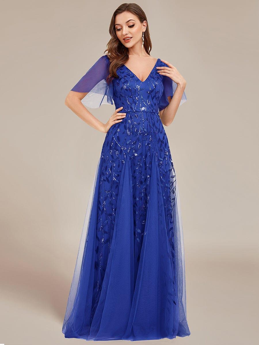 ever ASTRAL|Stunning V Neck Long Wedding Guest Dress with Ruffle Sleeves - Image 132