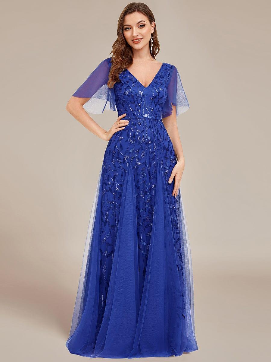 ever ASTRAL|Stunning V Neck Long Wedding Guest Dress with Ruffle Sleeves - Image 133