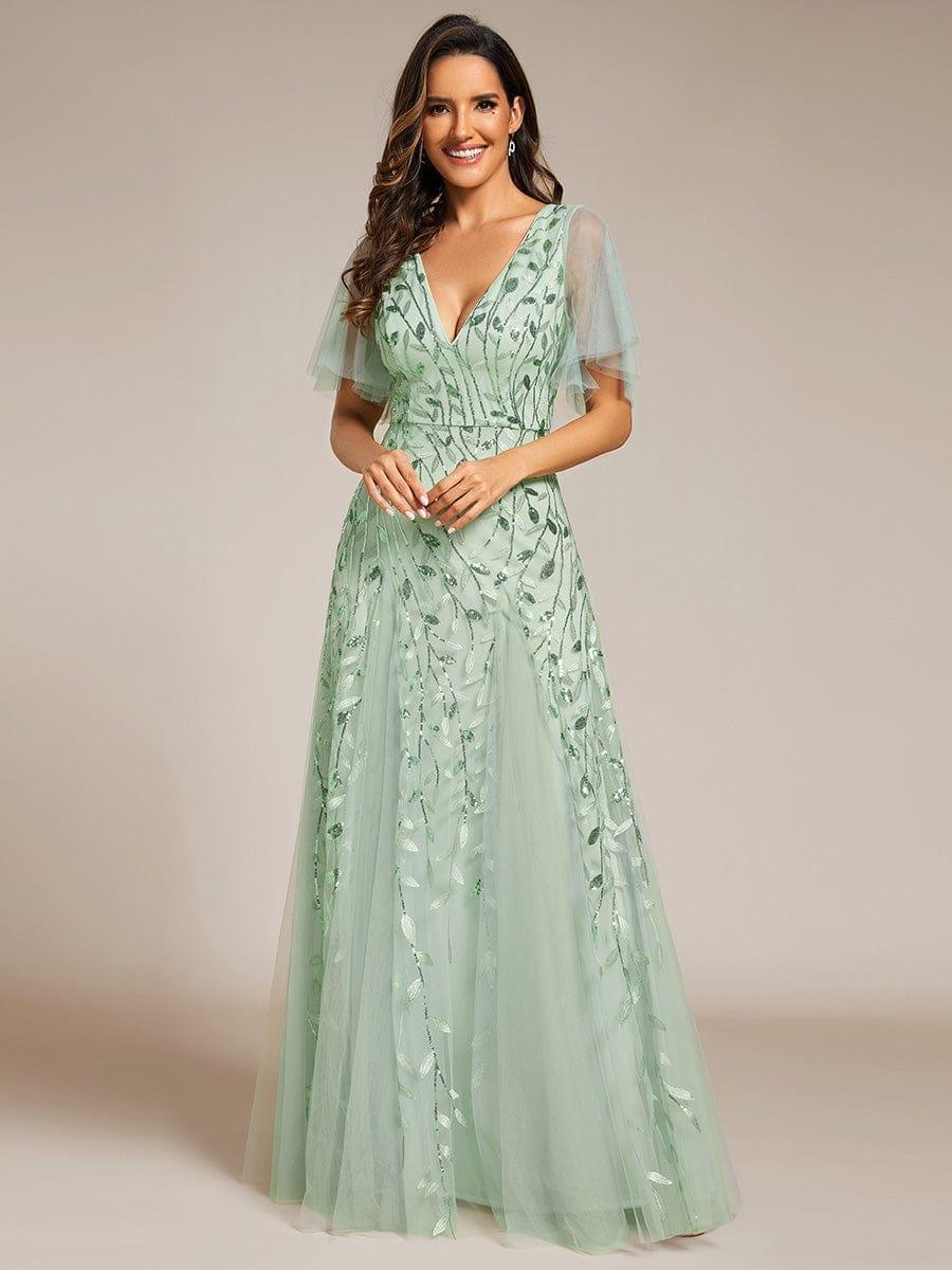 ever ASTRAL|Stunning V Neck Long Wedding Guest Dress with Ruffle Sleeves - Image 140
