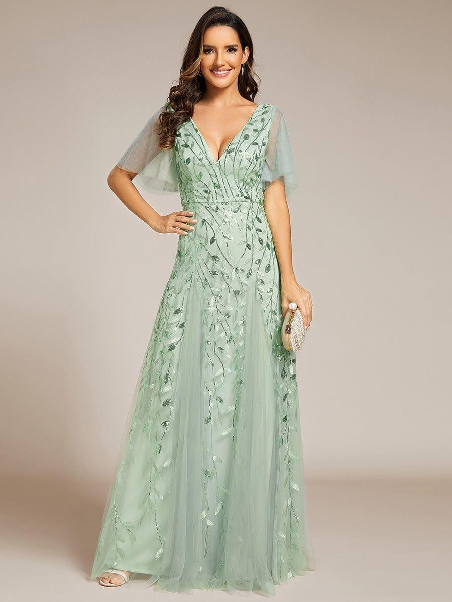 ever ASTRAL|Stunning V Neck Long Wedding Guest Dress with Ruffle Sleeves - Image 141