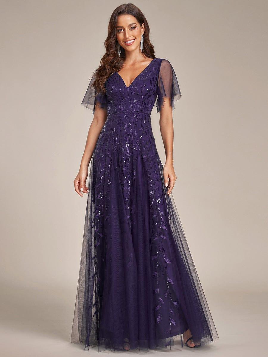 ever ASTRAL|Stunning V Neck Long Wedding Guest Dress with Ruffle Sleeves - Image 145
