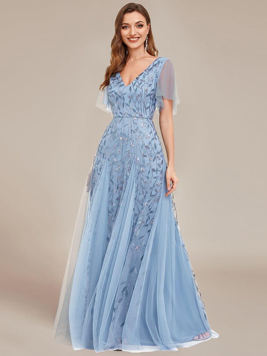 ever ASTRAL|Stunning V Neck Long Wedding Guest Dress with Ruffle Sleeves - Image 33