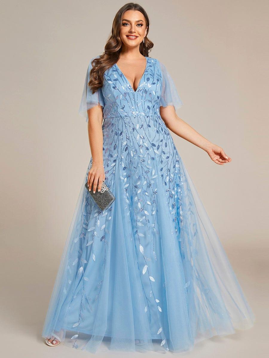 ever ASTRAL|Stunning V Neck Long Wedding Guest Dress with Ruffle Sleeves - Image 35