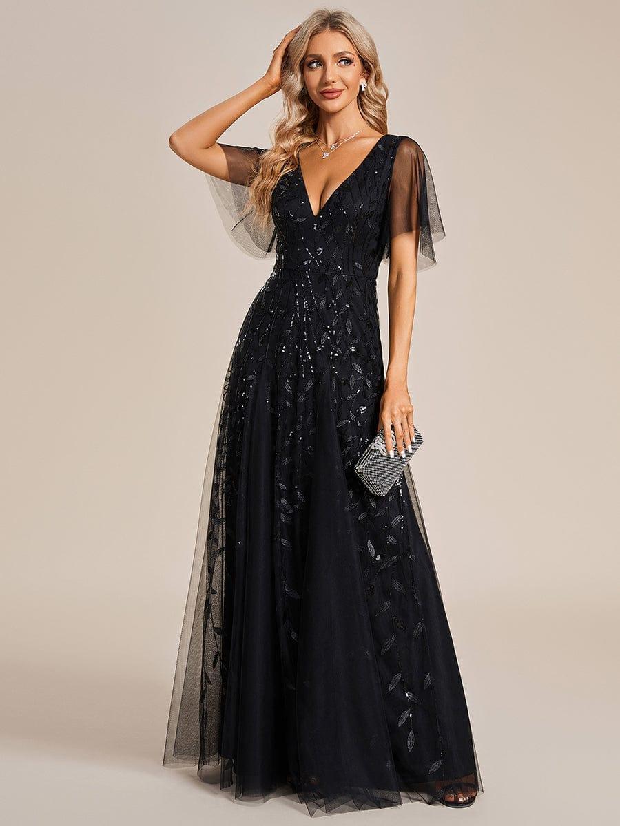 ever ASTRAL|Stunning V Neck Long Wedding Guest Dress with Ruffle Sleeves - Image 46