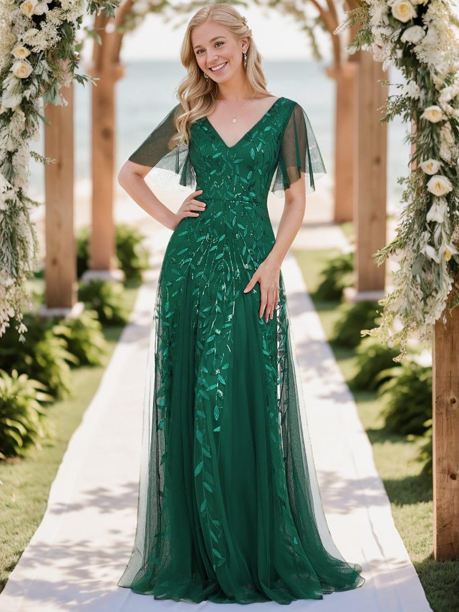 ever ASTRAL|Stunning V Neck Long Wedding Guest Dress with Ruffle Sleeves - Image 6