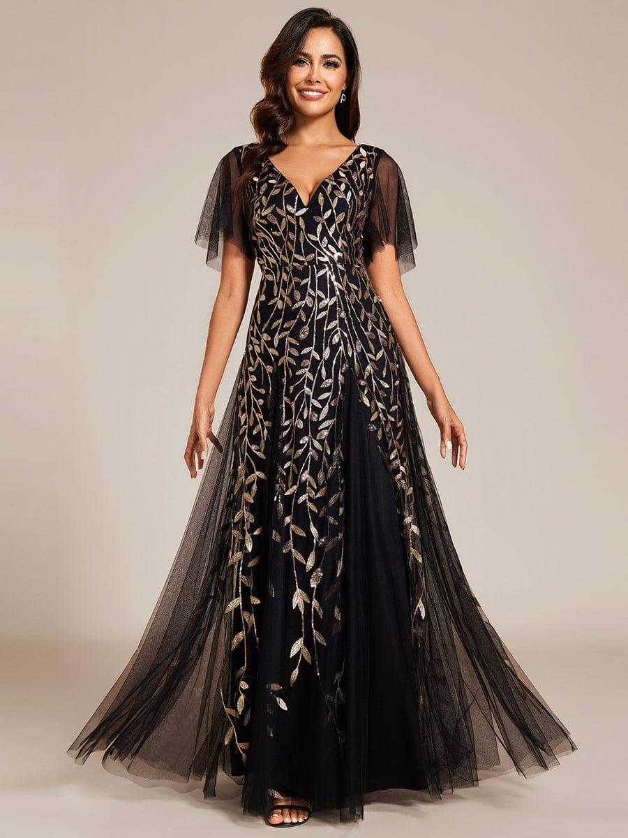 ever ASTRAL|Stunning V Neck Long Wedding Guest Dress with Ruffle Sleeves - Image 69