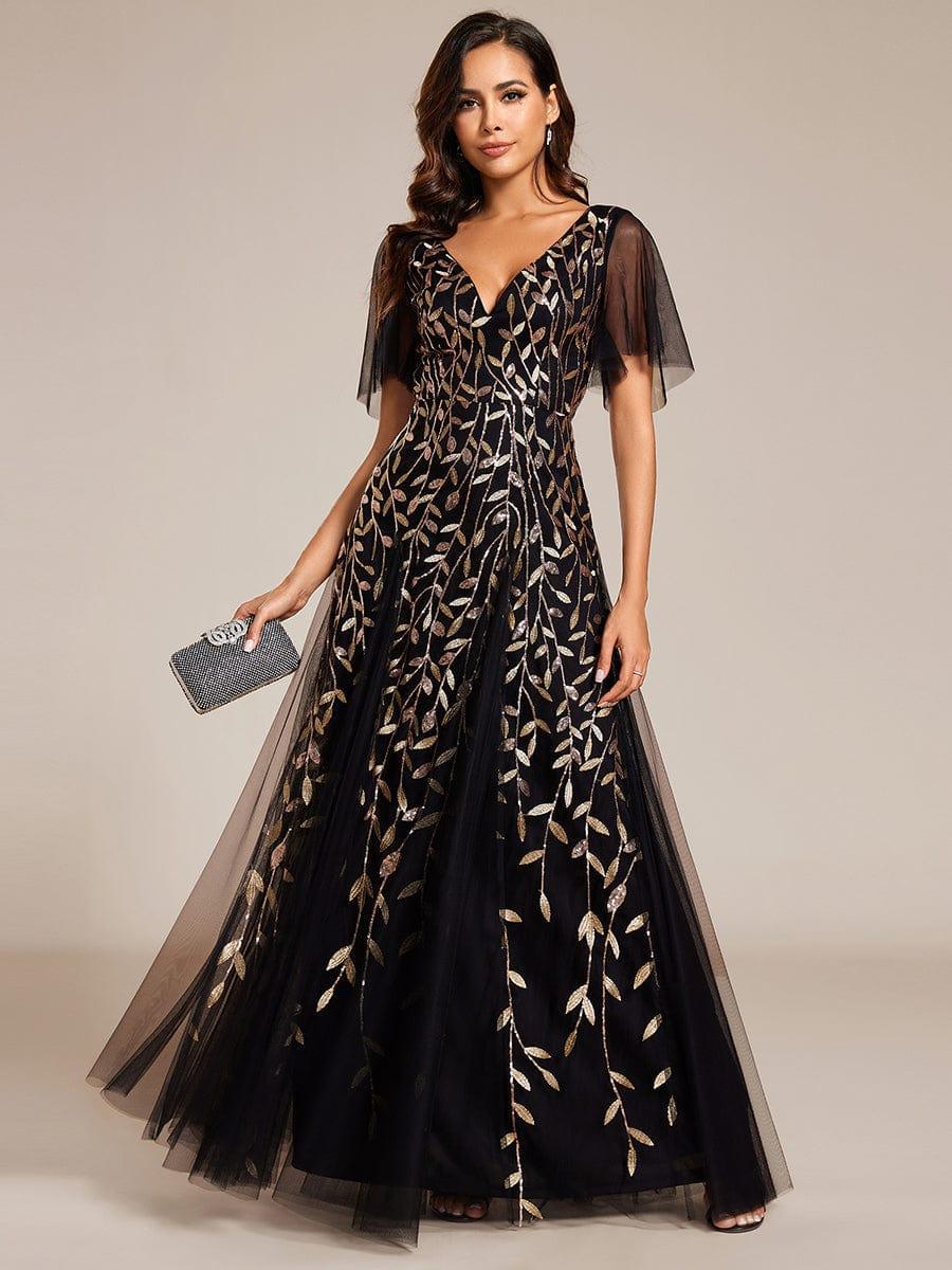 ever ASTRAL|Stunning V Neck Long Wedding Guest Dress with Ruffle Sleeves - Image 70