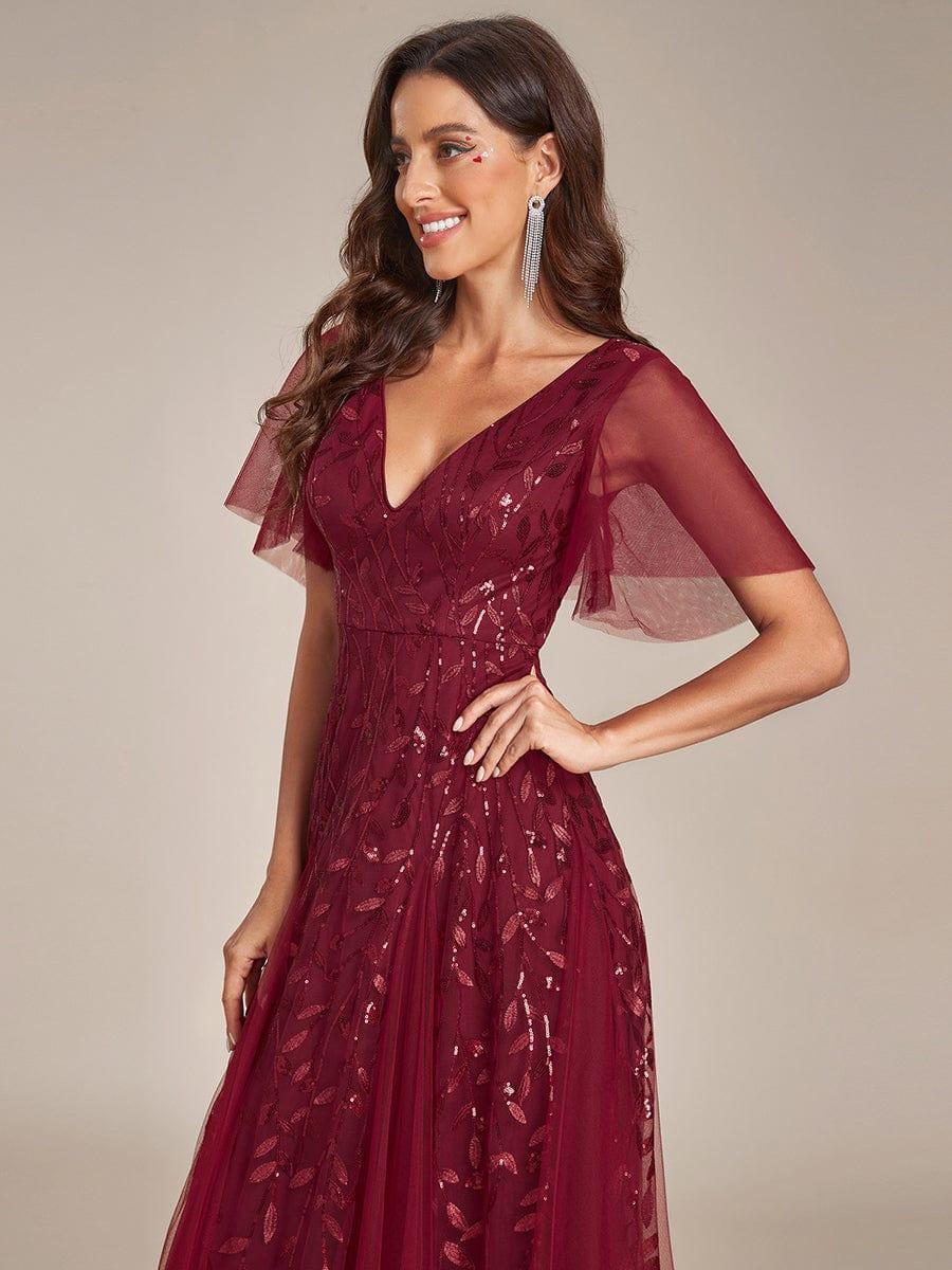 ever ASTRAL|Stunning V Neck Long Wedding Guest Dress with Ruffle Sleeves - Image 73