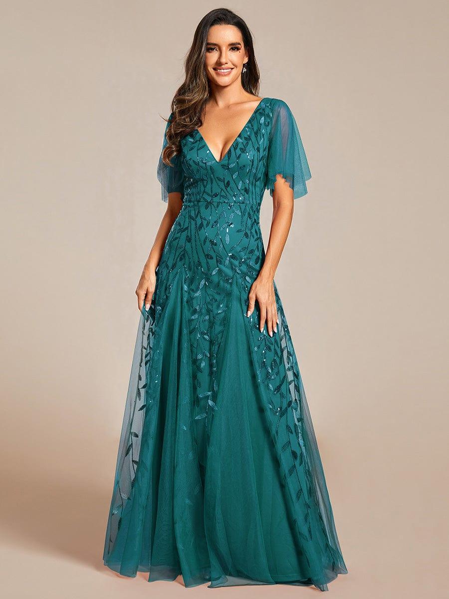 ever ASTRAL|Stunning V Neck Long Wedding Guest Dress with Ruffle Sleeves - Image 82