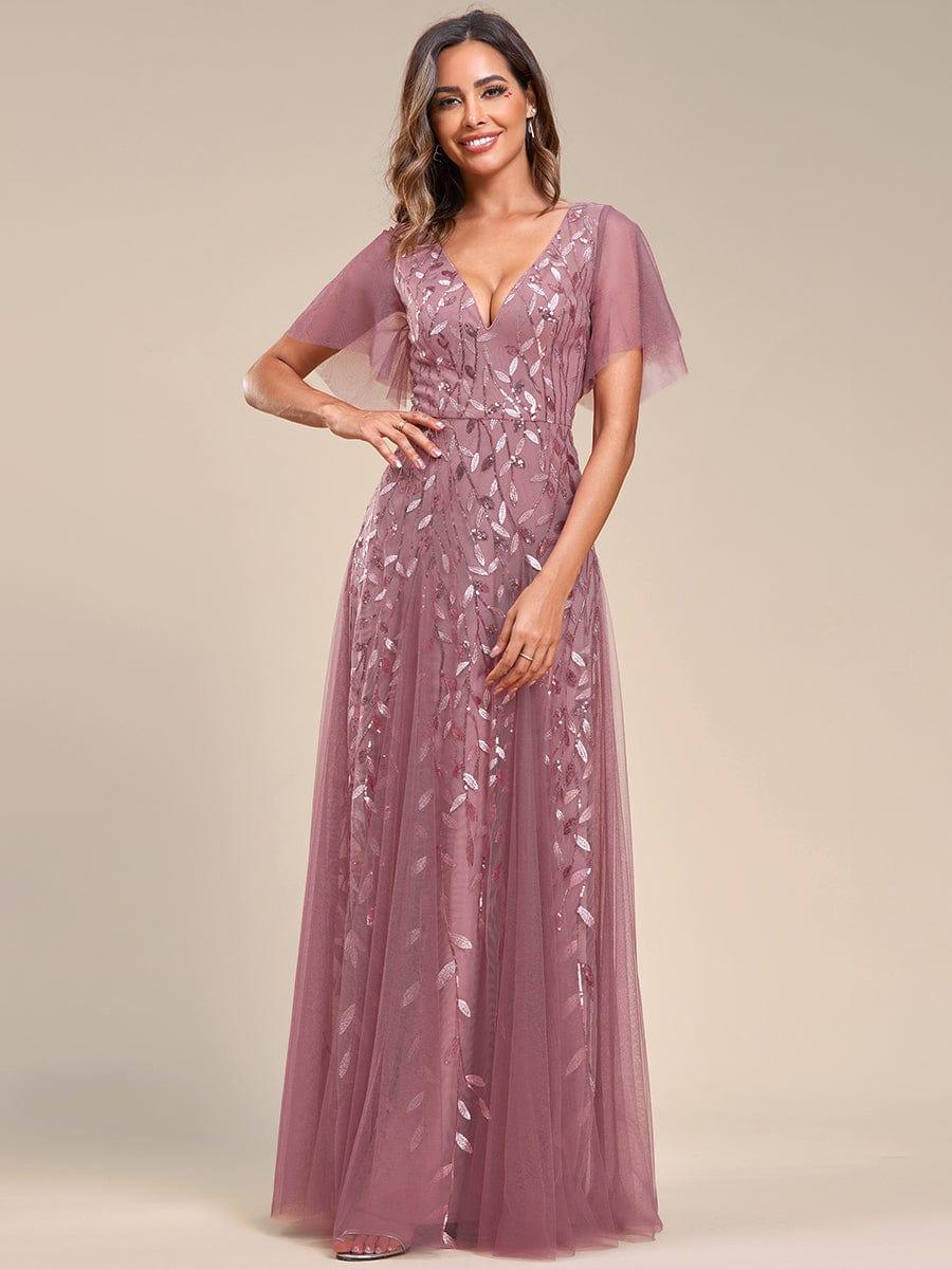 ever ASTRAL|Stunning V Neck Long Wedding Guest Dress with Ruffle Sleeves - Image 90