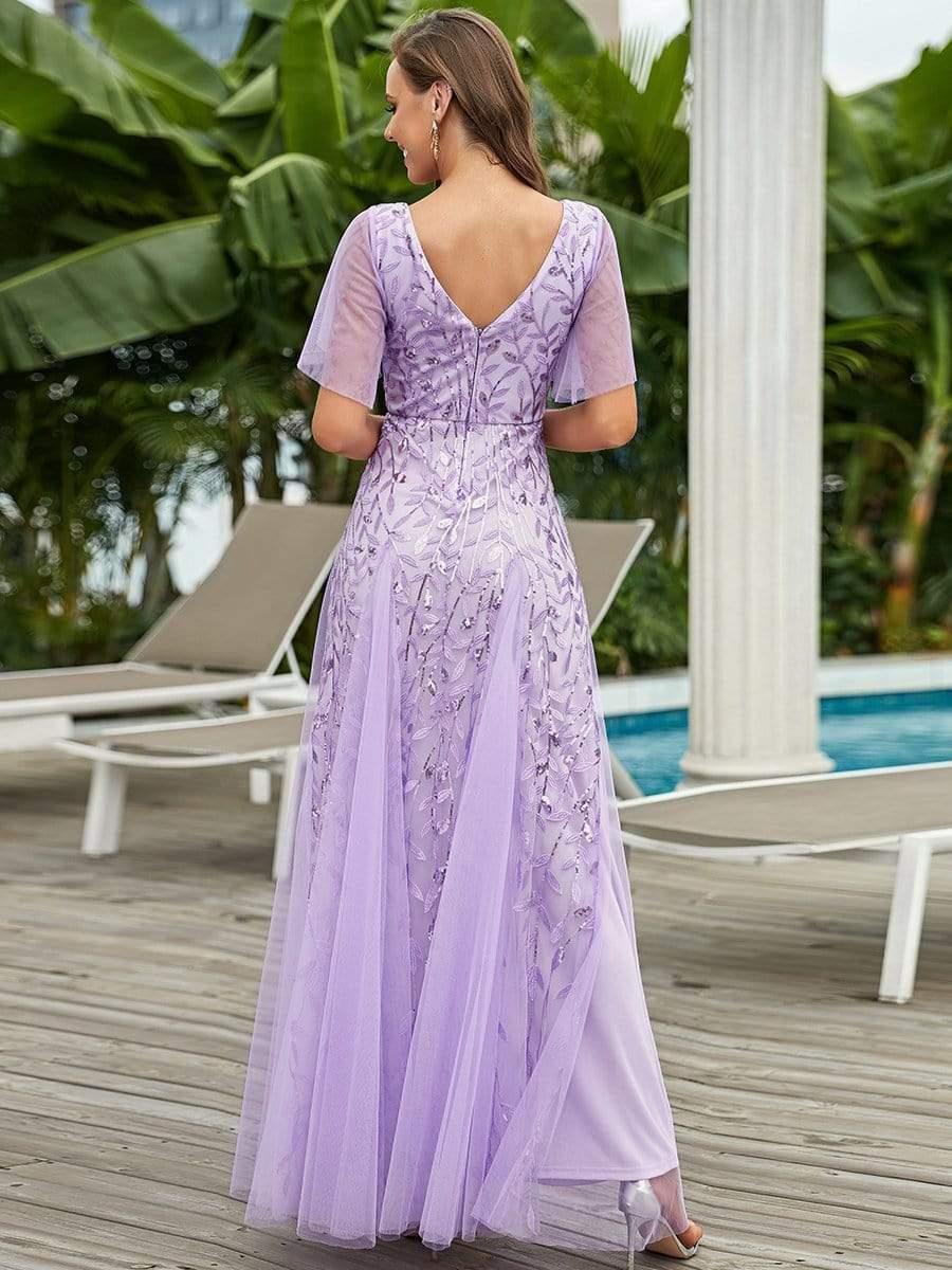 ever ASTRAL|Stunning V Neck Long Wedding Guest Dress with Ruffle Sleeves - Image 97