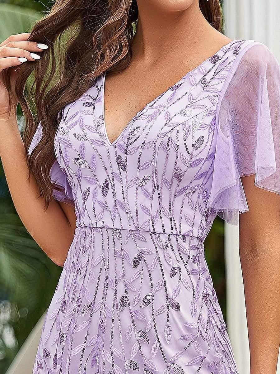 ever ASTRAL|Stunning V Neck Long Wedding Guest Dress with Ruffle Sleeves - Image 98