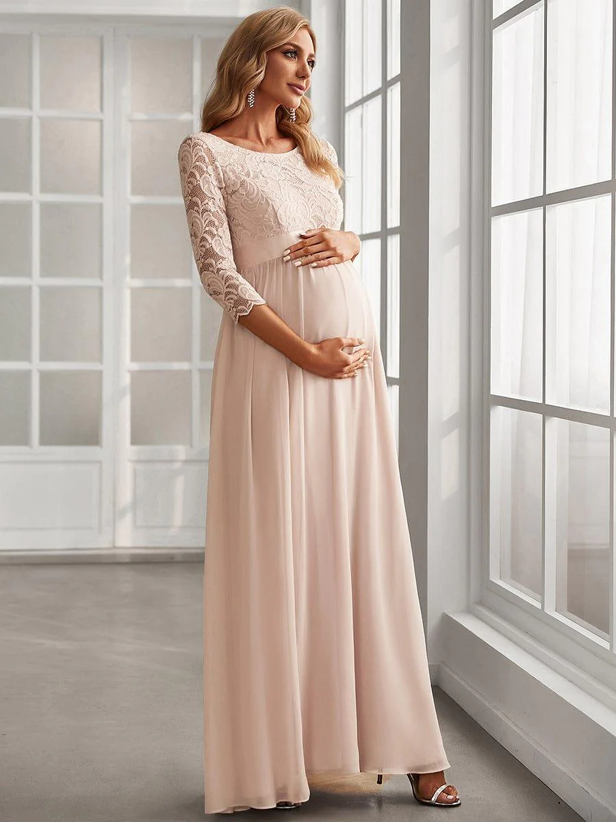 ever KALANI|Round Neck V Back 3/4 Sleeves Embroidered Maternity Dress - Image 3