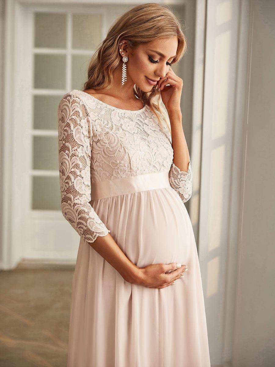 ever KALANI|Round Neck V Back 3/4 Sleeves Embroidered Maternity Dress - Image 4