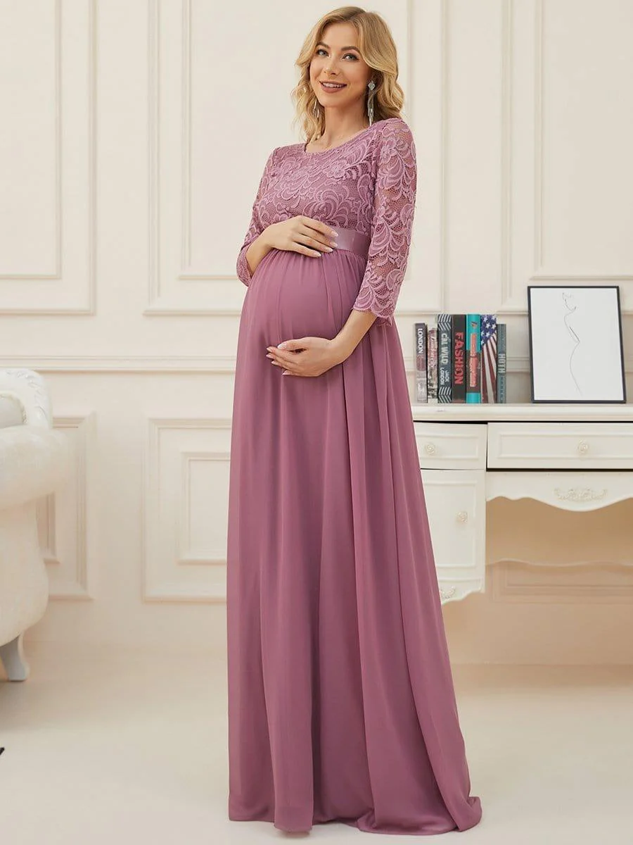 ever KALANI|Round Neck V Back 3/4 Sleeves Embroidered Maternity Dress - Image 9