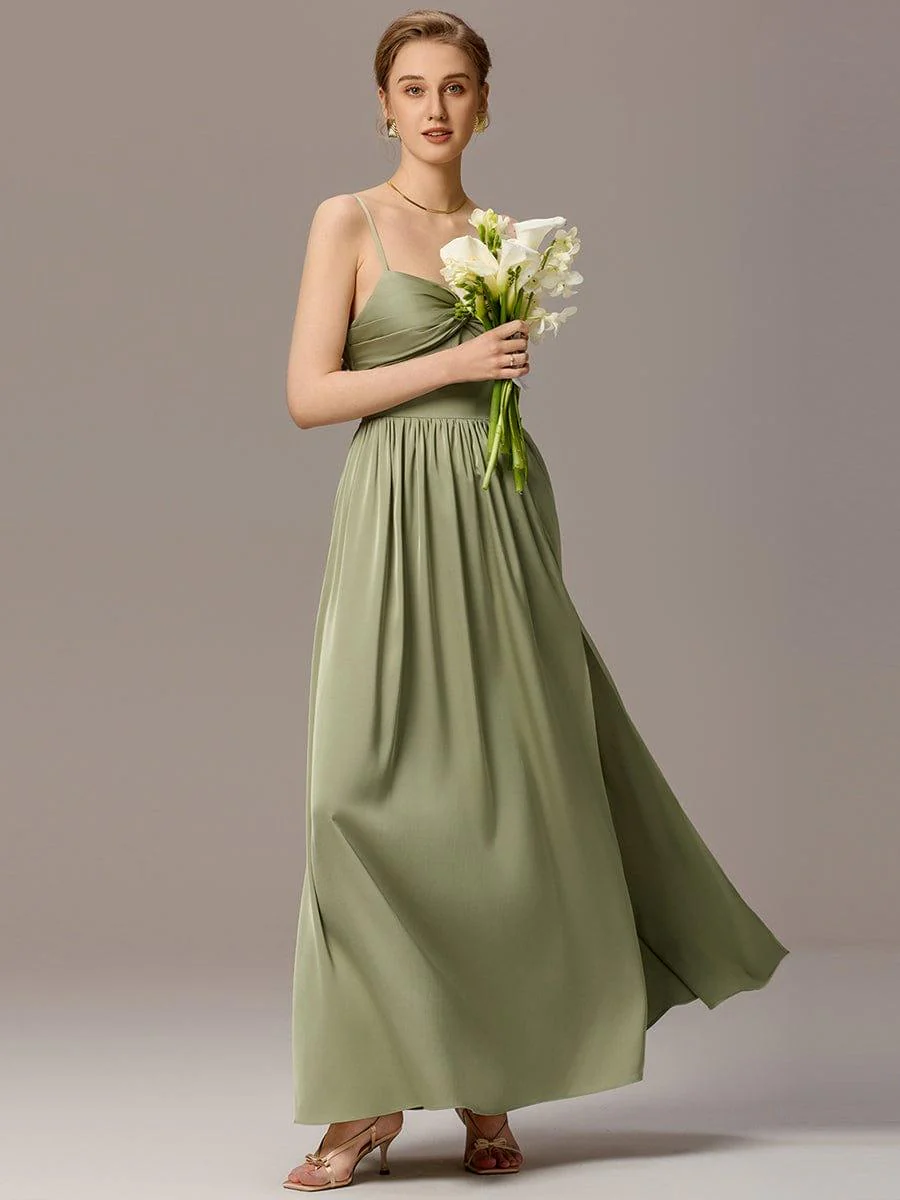 ever BELISSE|Satin Pleated Back-Tie Sleeveless Maxi Bridesmaid Dress - Image 3