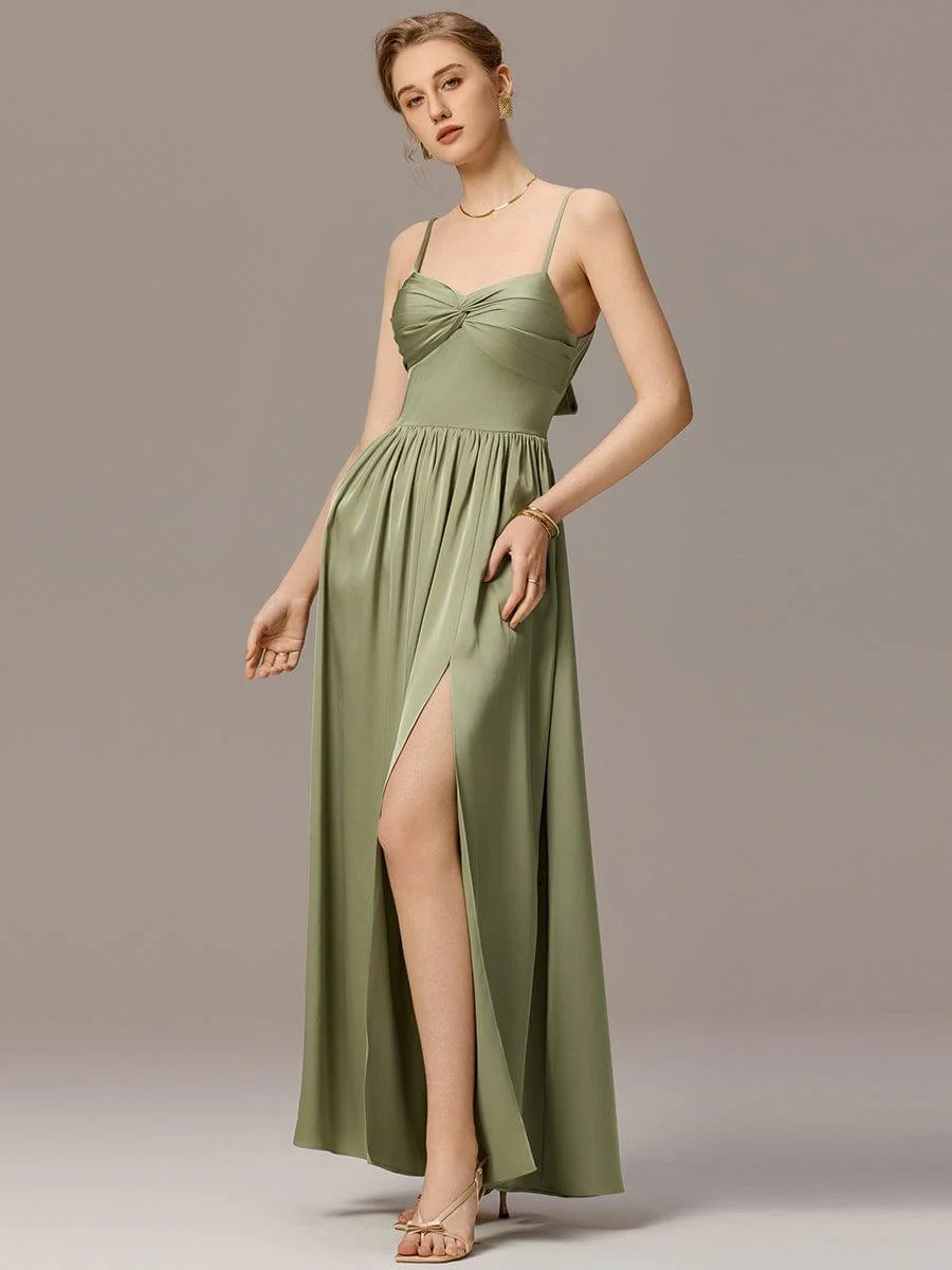 ever BELISSE|Satin Pleated Back-Tie Sleeveless Maxi Bridesmaid Dress - Image 7