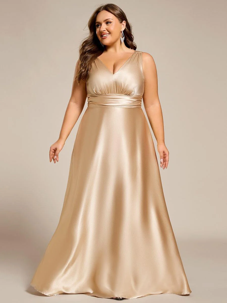 ever INDY|Sleeveless Empire Waist Satin Maxi Bridesmaid Dress With Pockets - Image 32