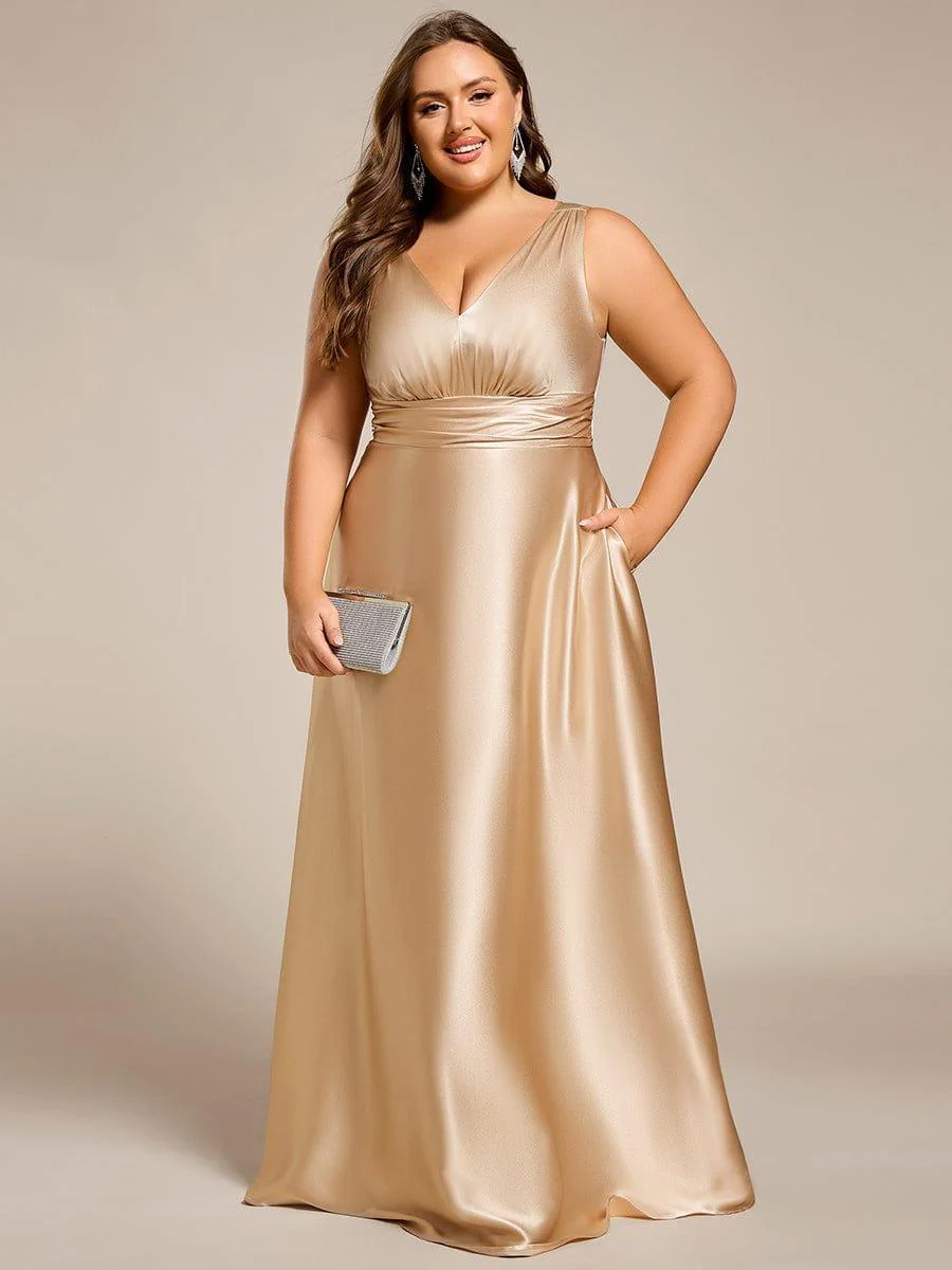 ever INDY|Sleeveless Empire Waist Satin Maxi Bridesmaid Dress With Pockets - Image 36