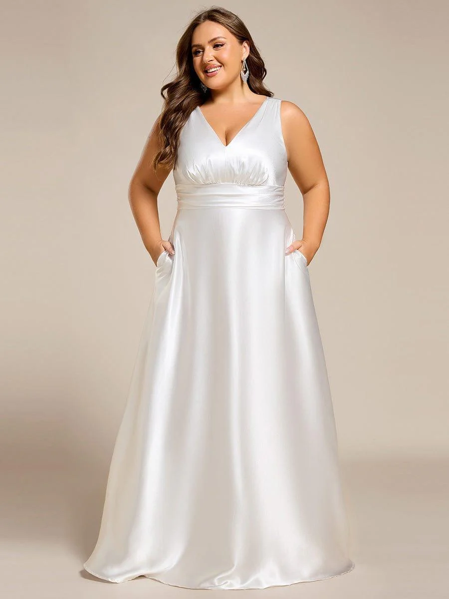 ever INDY|Sleeveless Empire Waist Satin Maxi Bridesmaid Dress With Pockets - Image 53