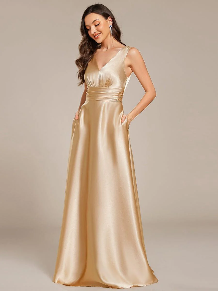 ever INDY|Sleeveless Empire Waist Satin Maxi Bridesmaid Dress With Pockets - Image 30