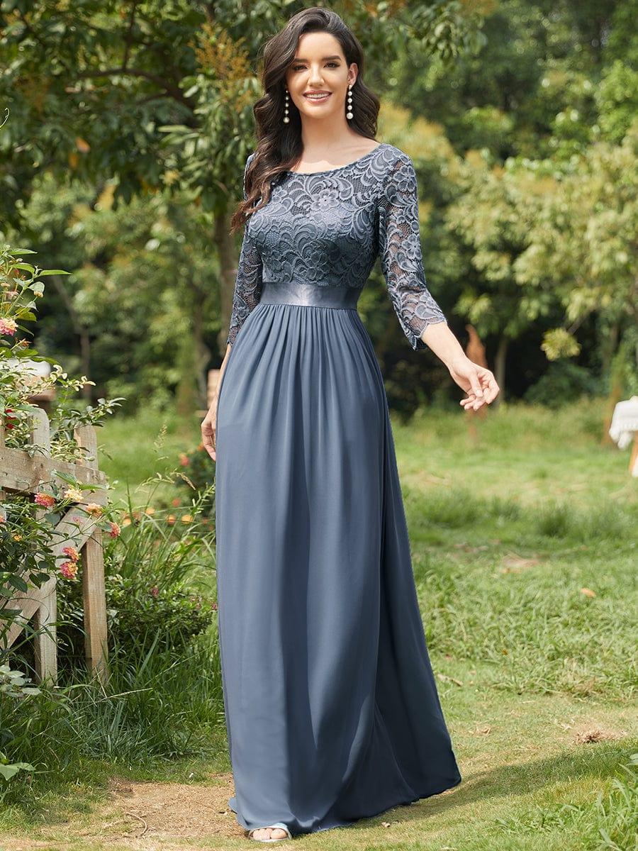 ever FAUN|Elegant Round Neck A Line See-Through Lace Bridesmaid Dress - Image 101