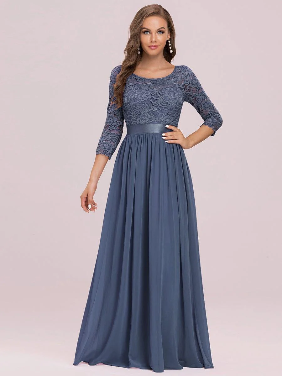 ever FAUN|Elegant Round Neck A Line See-Through Lace Bridesmaid Dress - Image 102