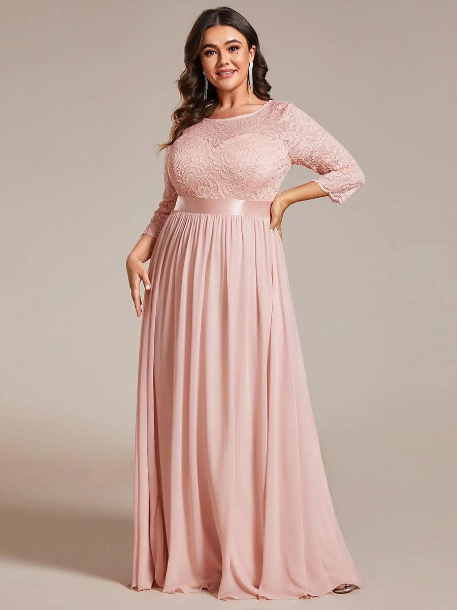 ever FAUN|Elegant Round Neck A Line See-Through Lace Bridesmaid Dress - Image 125