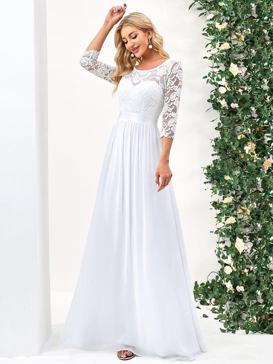 ever FAUN|See-Through Floor Length Lace Bridesmaid Dress with Half Sleeve - Image 13
