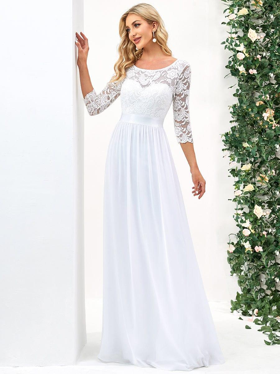 ever FAUN|See-Through Floor Length Lace Bridesmaid Dress with Half Sleeve - Image 14