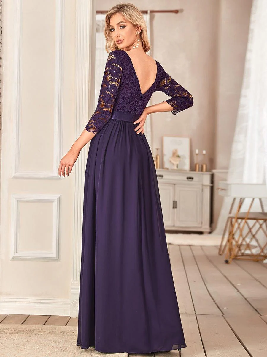 ever FAUN|See-Through Floor Length Lace Bridesmaid Dress with Half Sleeve - Image 19