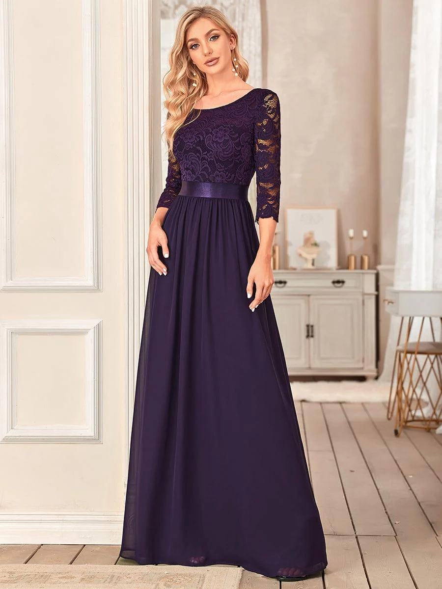 ever FAUN|See-Through Floor Length Lace Bridesmaid Dress with Half Sleeve - Image 20