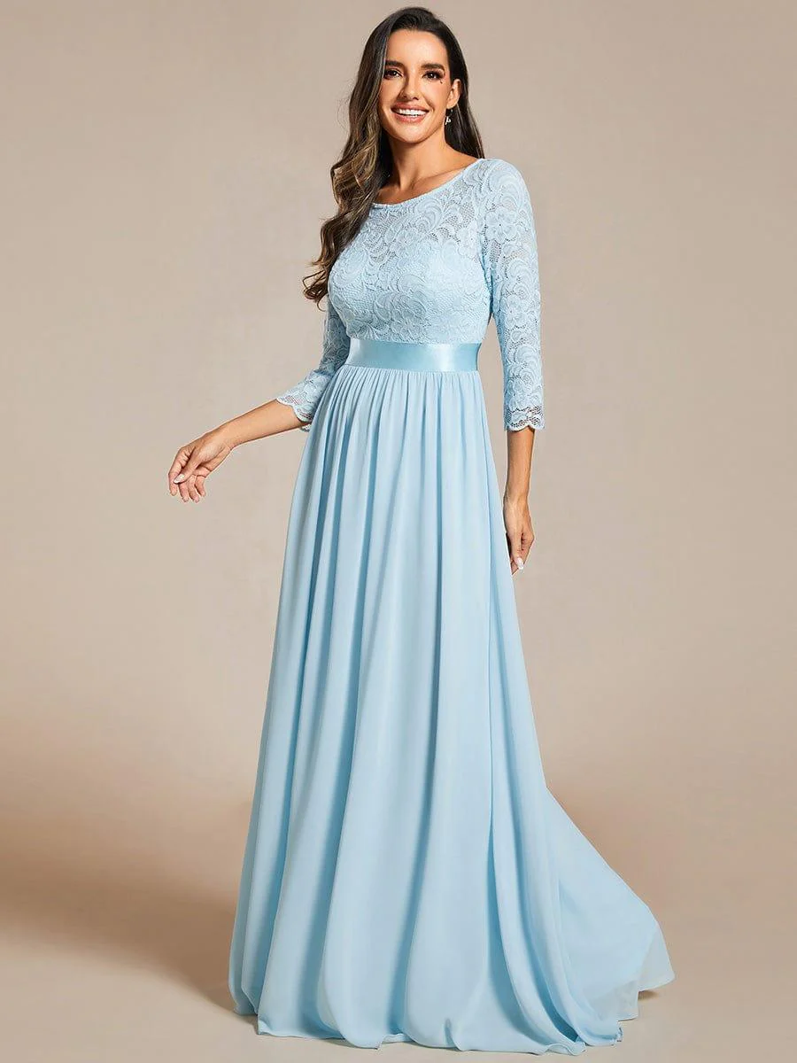 ever FAUN|See-Through Floor Length Lace Bridesmaid Dress with Half Sleeve - Image 3
