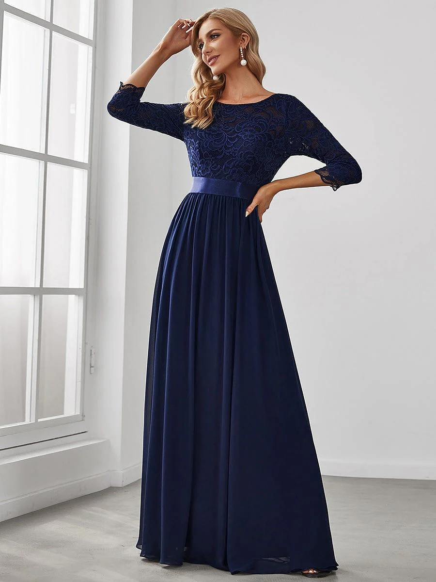 ever FAUN|Elegant Round Neck A Line See-Through Lace Bridesmaid Dress - Image 29