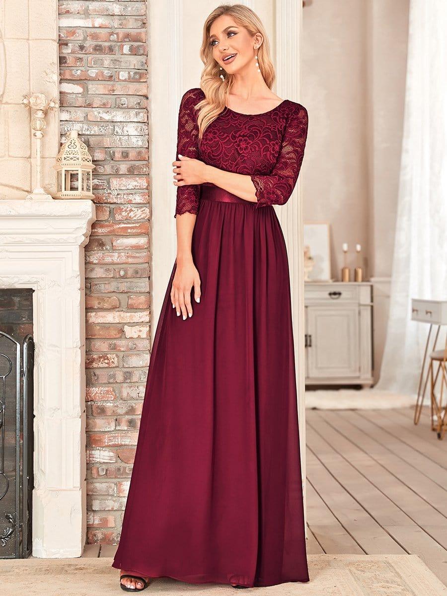 ever FAUN|Elegant Round Neck A Line See-Through Lace Bridesmaid Dress - Image 3