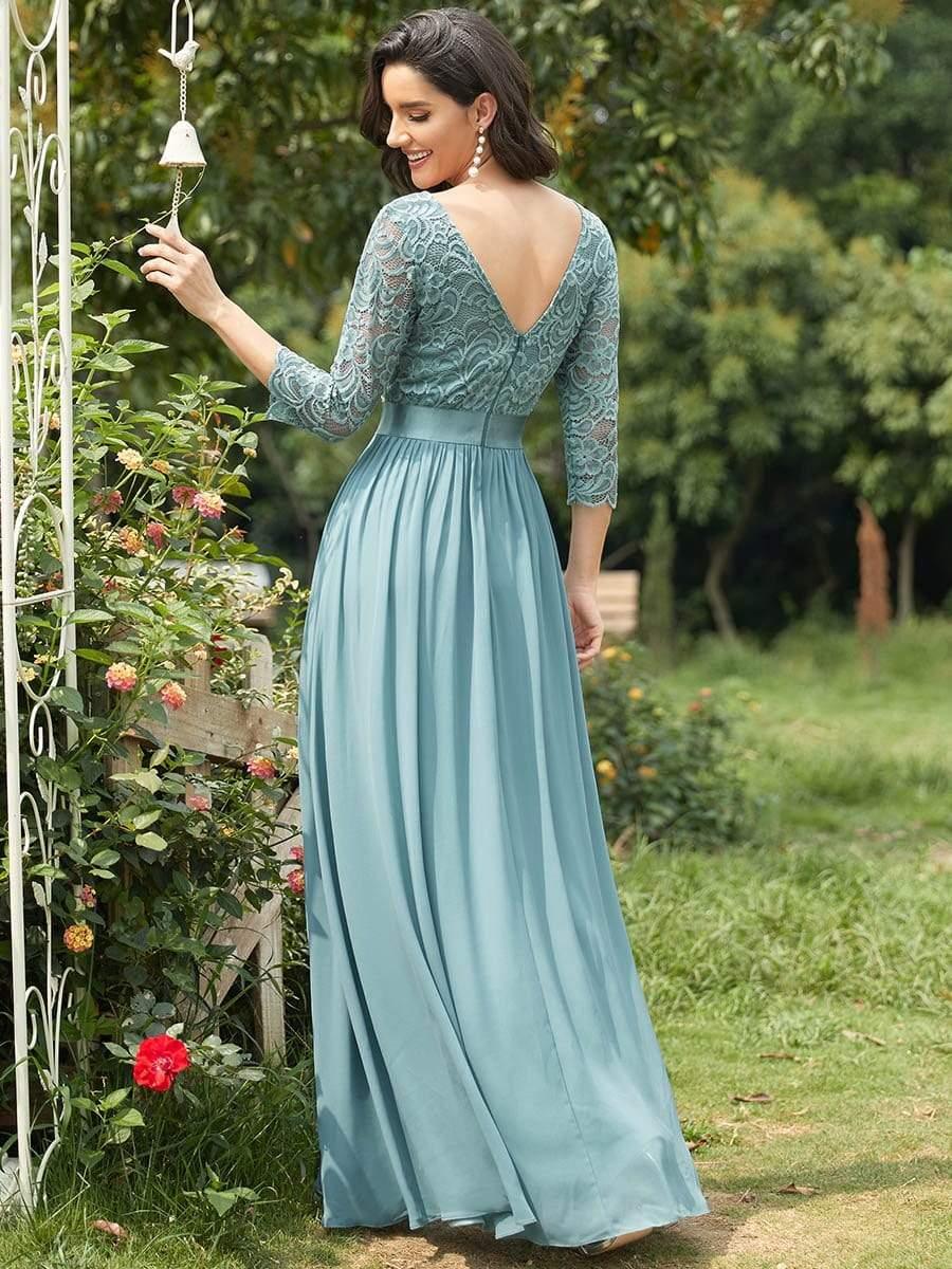 ever FAUN|Elegant Round Neck A Line See-Through Lace Bridesmaid Dress - Image 35