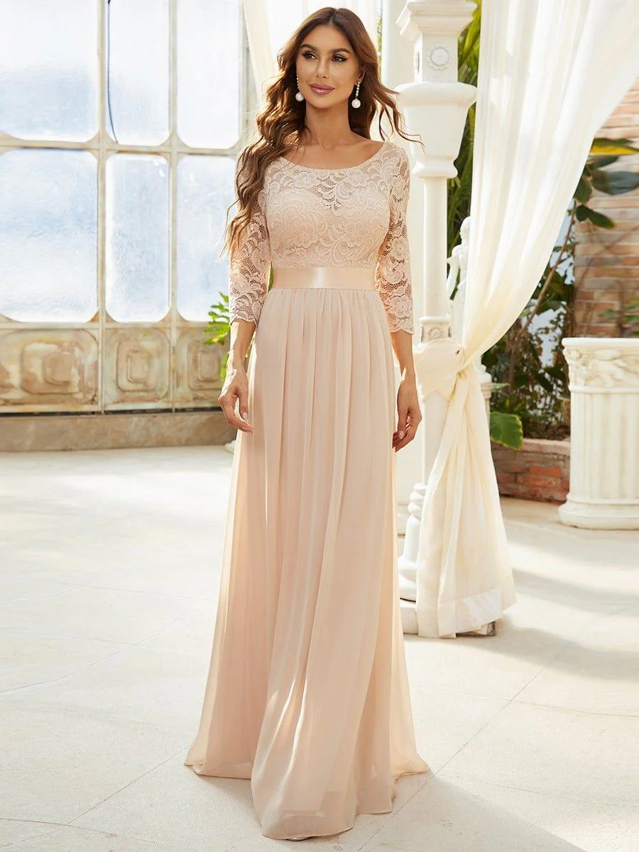 ever FAUN|Elegant Round Neck A Line See-Through Lace Bridesmaid Dress - Image 39