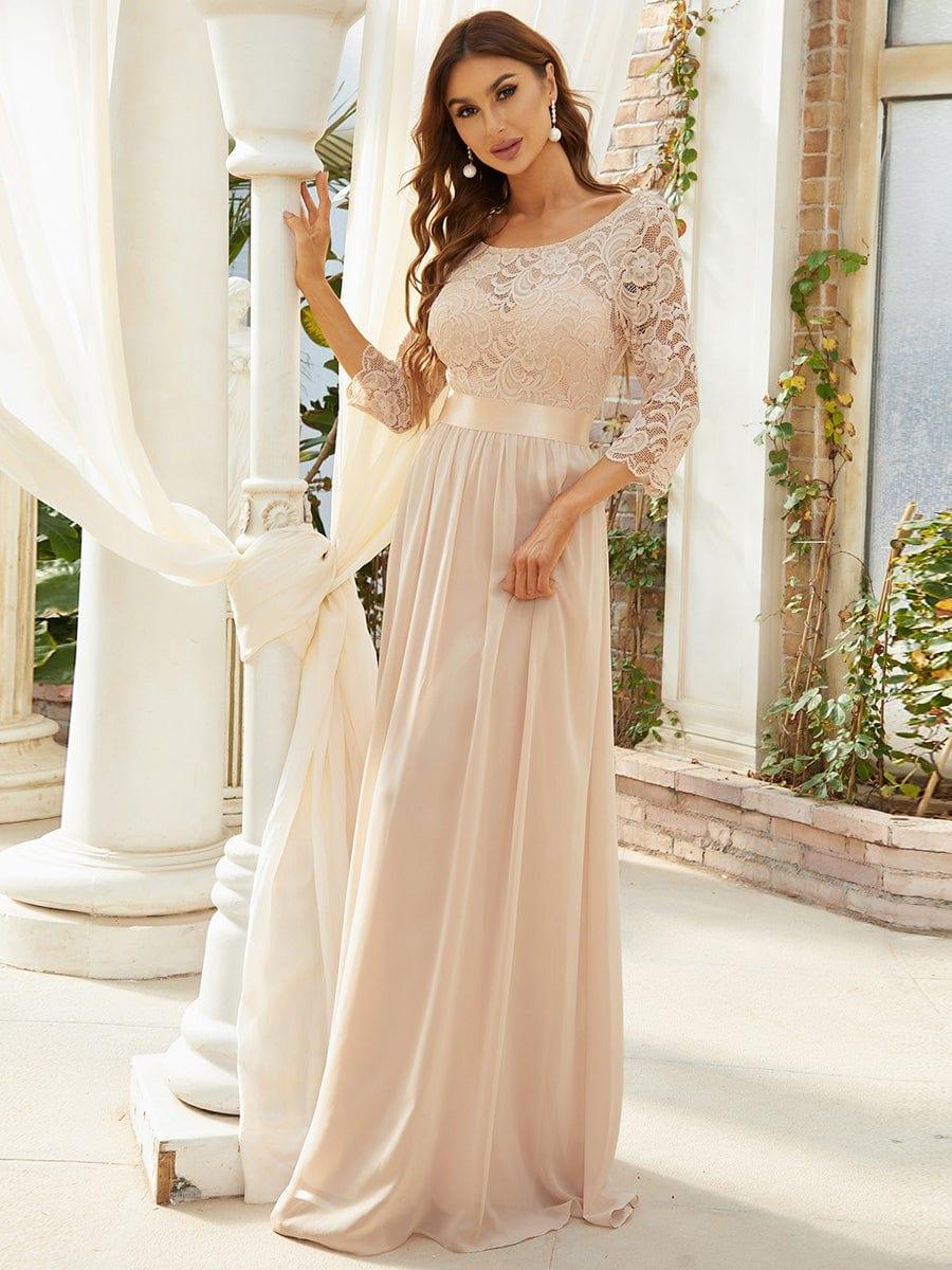 ever FAUN|Elegant Round Neck A Line See-Through Lace Bridesmaid Dress - Image 41