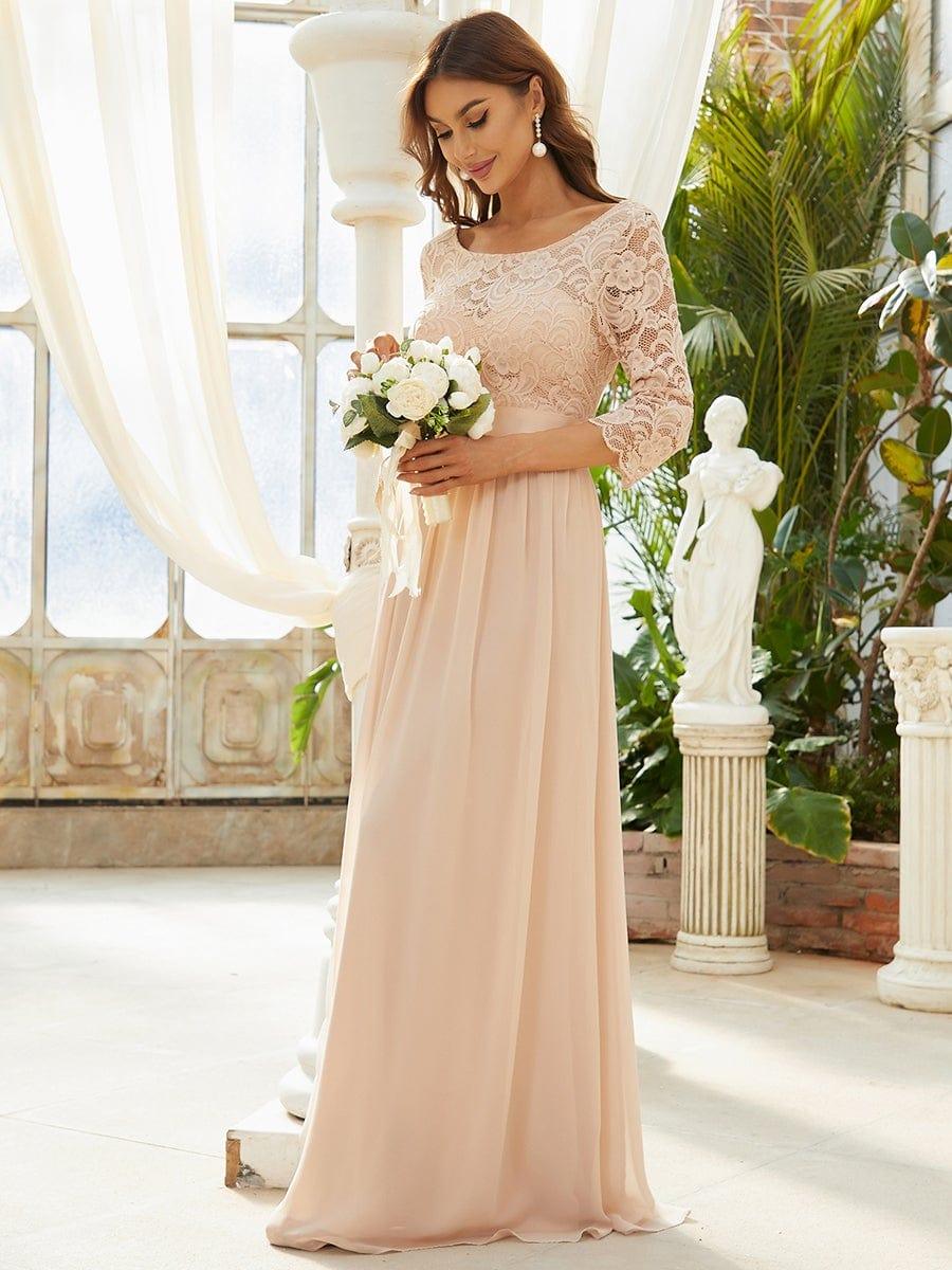 ever FAUN|Elegant Round Neck A Line See-Through Lace Bridesmaid Dress - Image 42