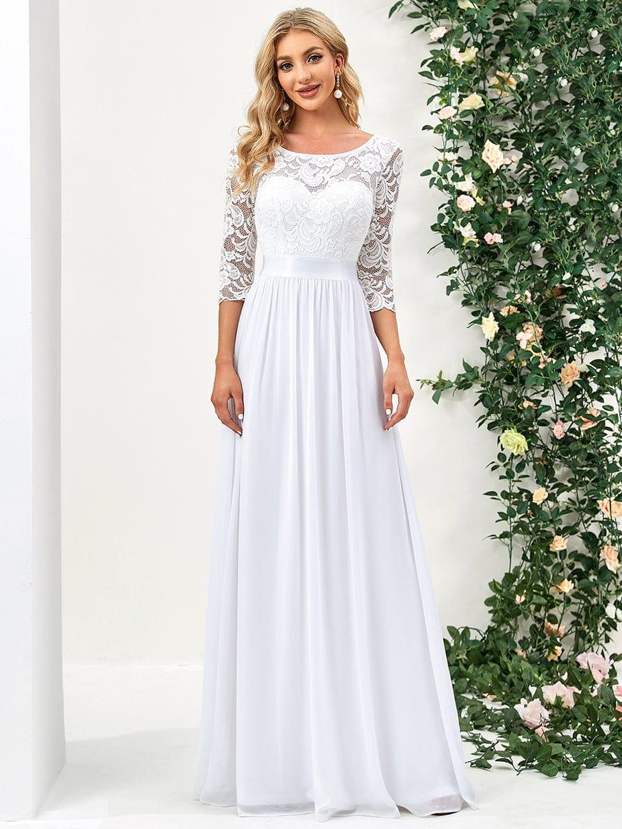 ever FAUN|Elegant Round Neck A Line See-Through Lace Bridesmaid Dress - Image 46