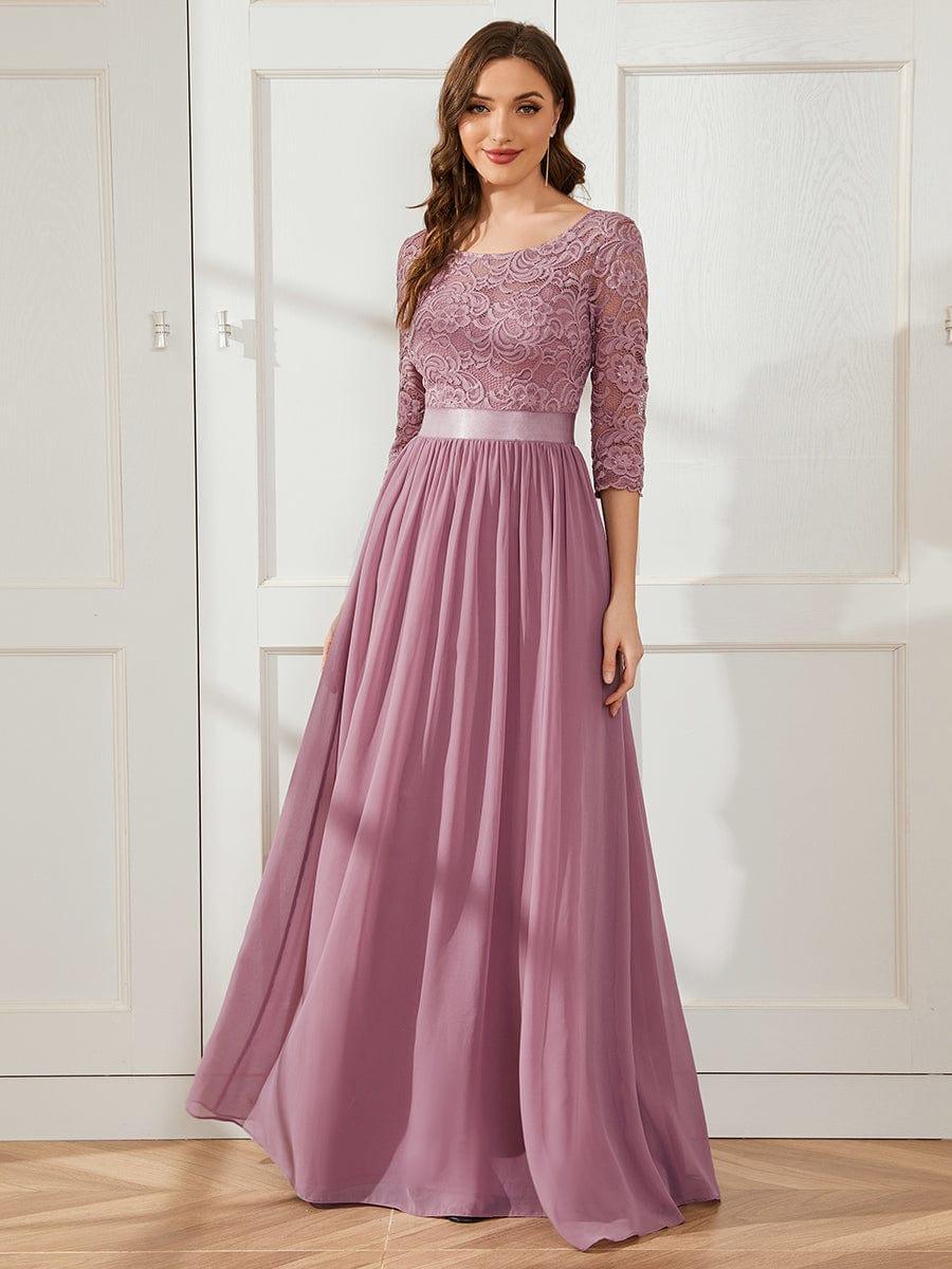 ever FAUN|Elegant Round Neck A Line See-Through Lace Bridesmaid Dress - Image 53