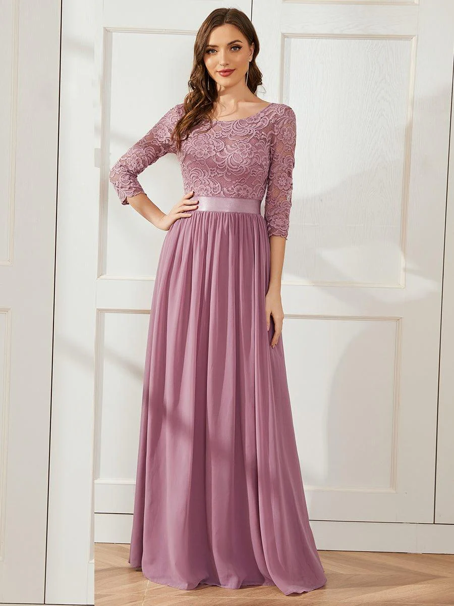 ever FAUN|Elegant Round Neck A Line See-Through Lace Bridesmaid Dress - Image 56