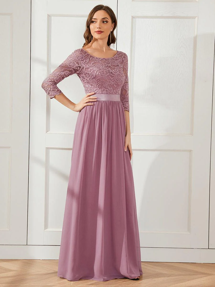 ever FAUN|Elegant Round Neck A Line See-Through Lace Bridesmaid Dress - Image 57